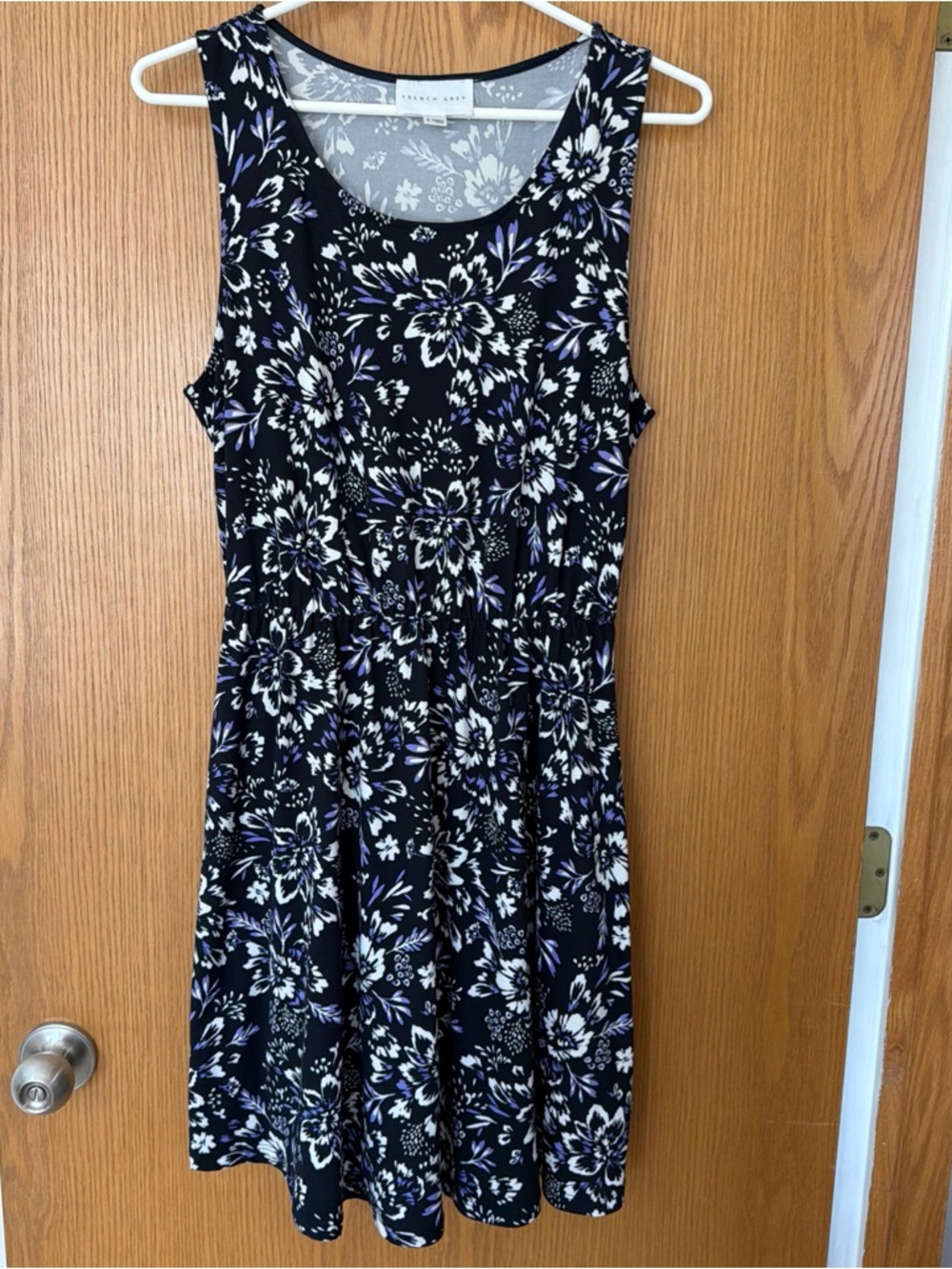 French Grey Womens Black Purple Brushed Knit Floral Sleeveless Tank Dress Size M